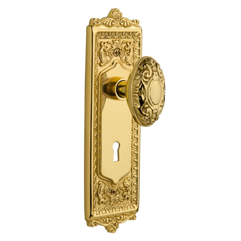 Nostalgic Warehouse EADVIC Mortise Egg and Dart Plate with Victorian Knob and Keyhole in Unlacquered Brass